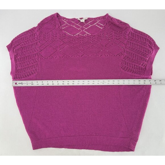 Coldwater Creek Magenta Open Knit Linen Nylon Blend Sweater Sz L 14 Beach Boho - Picture 10 of 10